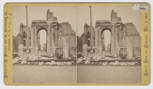 1871年のシカゴ火災後のワシントンストリートの廃墟のビューの立体写真